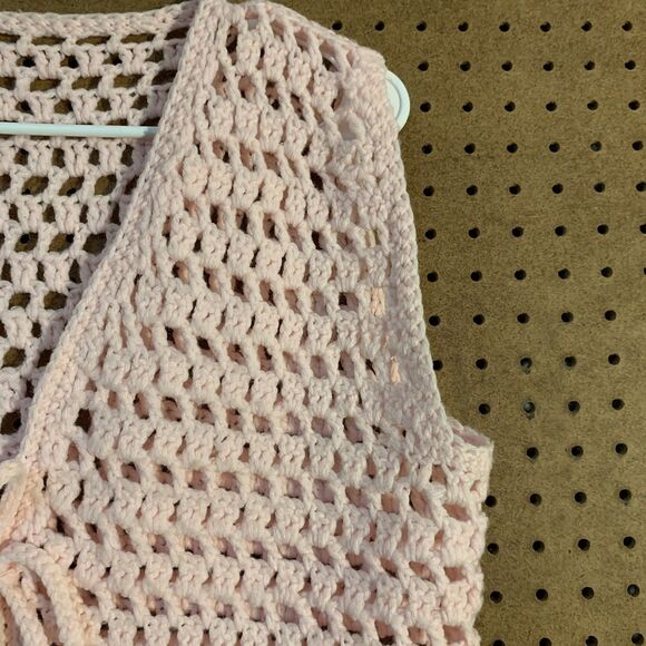 Vintage Handmade Knit Crochet Vest Open Front OS Pastel Cottagecore Granny Pink - Picture 2 of 5